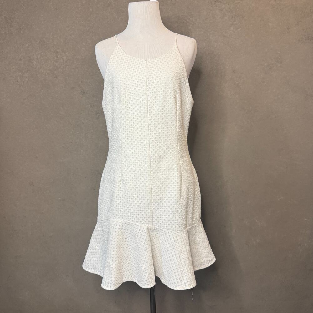 Adelyn Rae Women's Medium White Textured Halter Flounce Hem Mini Dress